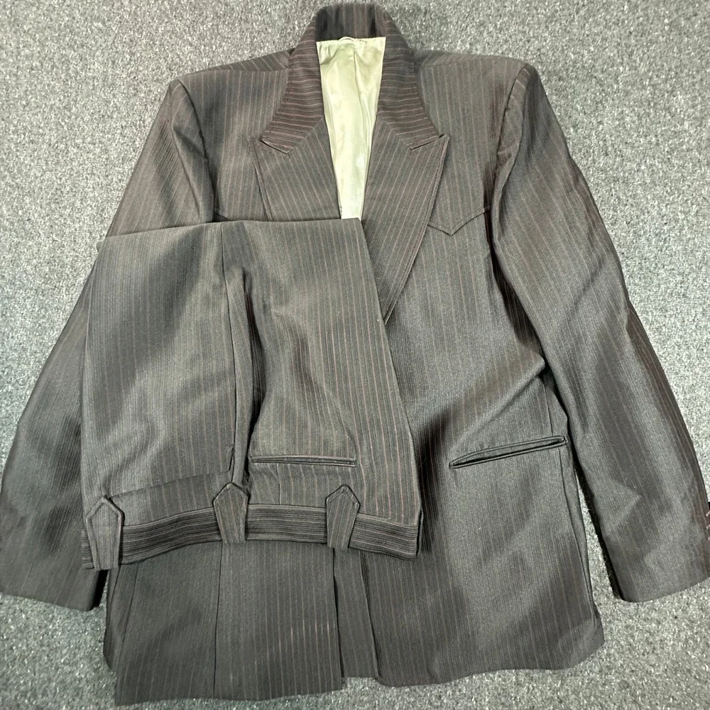Lasso Western Suit Men 48L Brown Pinstripe Cowboy Yoke 2-Piece Set Vintage Style